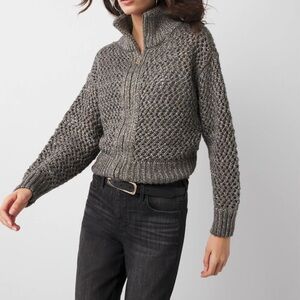 🌟White House Black Market Open Stitch Zip-Up Metallic Cardigan